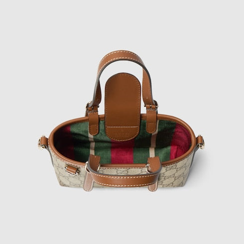 GG Emblem Mini-Tasche aus beigem und braunem Canvas