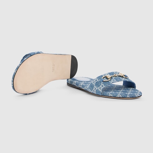 Damen-Slider-Sandalen mit Morsetto aus blauem GG-Denim