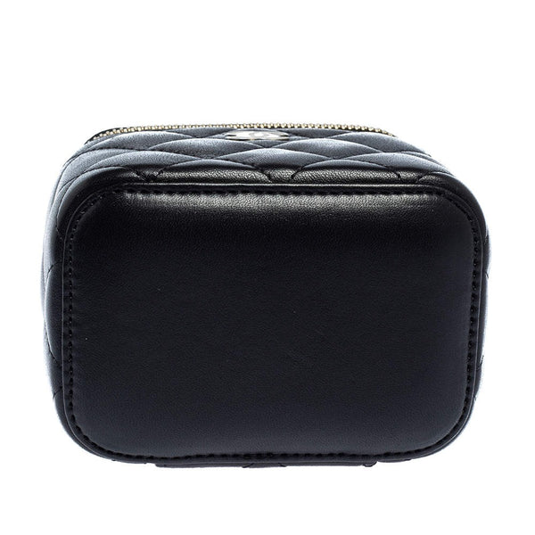 Mini vanity case with chain made of lambskin leather, black