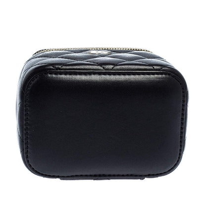 Mini vanity case with chain made of lambskin leather, black