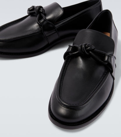 Astaire Knot Leather Loafer in Black with Black Buckle