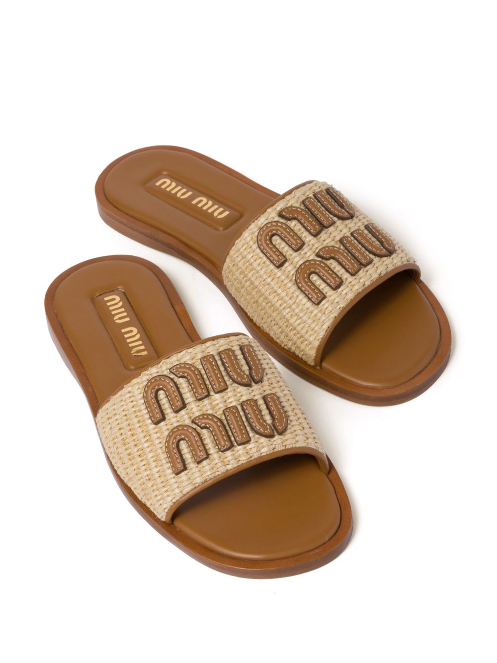 Logo sandals made of raffia in beige