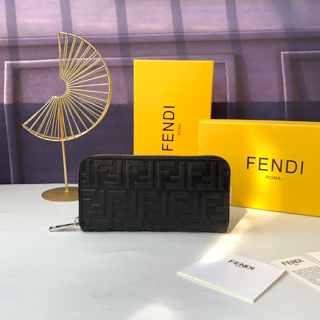 Zucca Leder Zip-Around Geldbörse Schwarz