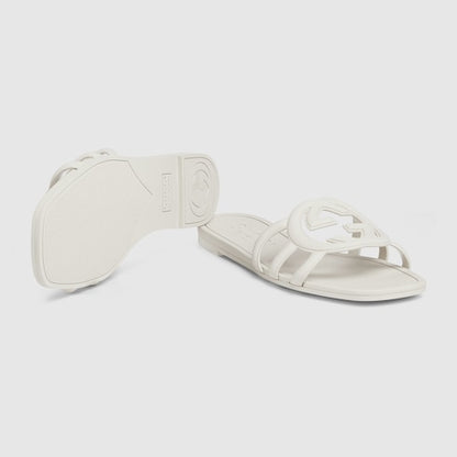 Women's white rubber GG cross-strap slider sandals