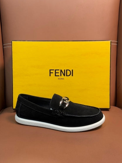 Black suede moccasins with closure