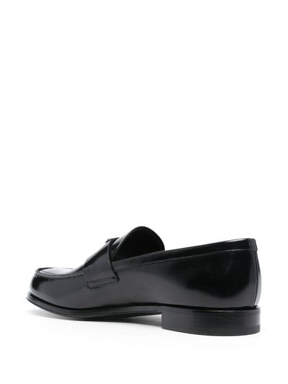 Leather moccasins with enameled triangle logo
