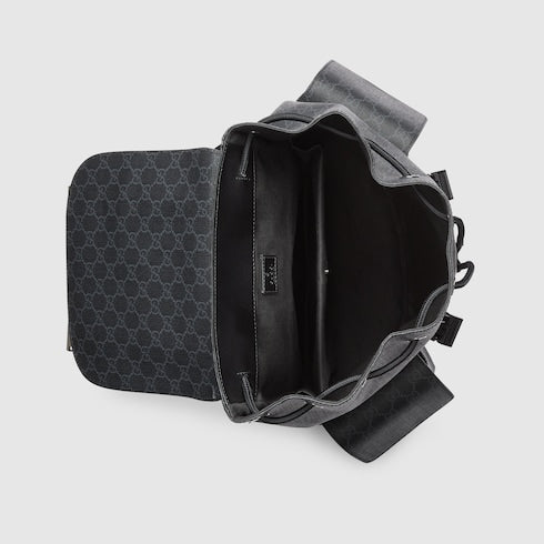 Large backpack in black GG Supreme fabric