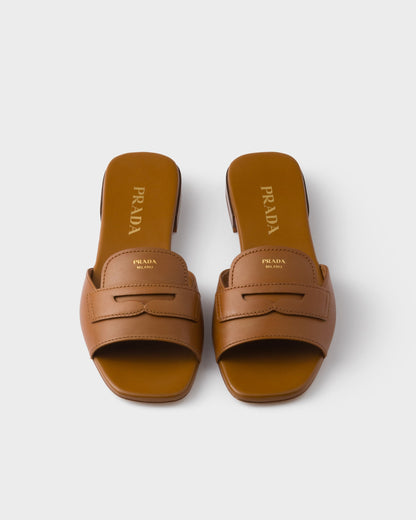 Cognac leather slider sandals