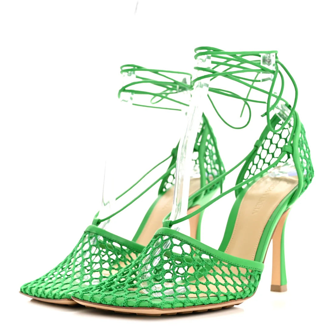 Sandalen aus Mesh und Nappa-Stretch 90 mm Grün