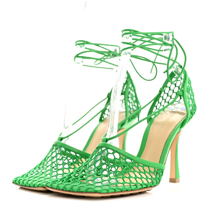 Sandalen aus Mesh und Nappa-Stretch 90 mm Grün