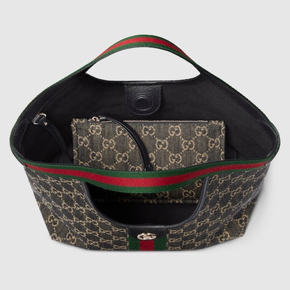 Small GG Giglio shopping bag in black and white GG denim