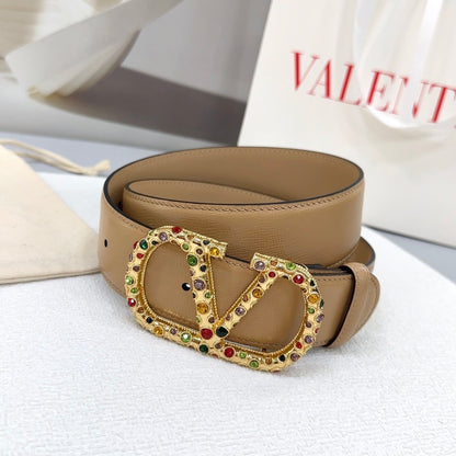 Reversible belt VLogo Signature Beige with multicolored Swarovski crystals