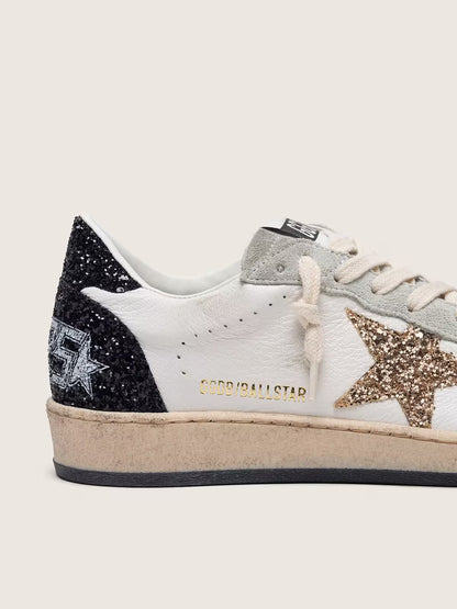 Nappaleder und Rauleder mit Glitzerstern und schwarzem Fersendetail