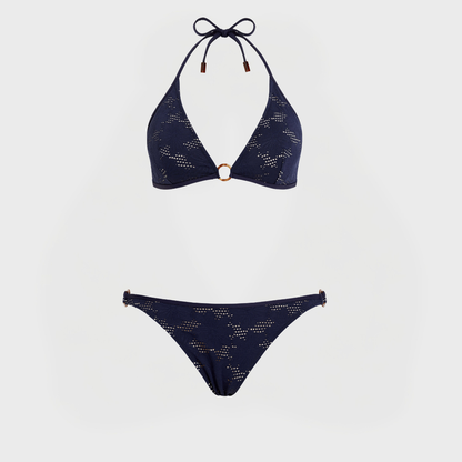 Damen-Triangel-Bikini-Set aus Fleur-Jacquard Marineblau
