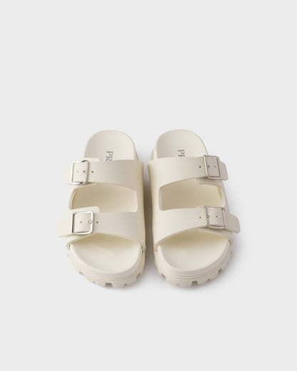 Slider-Sandalen aus elfenbeinfarbenem Gummi