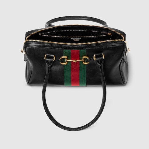 Mittelgroße Borsetto Boston Bag aus schwarzem Leder