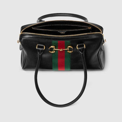 Mittelgroße Borsetto Boston Bag aus schwarzem Leder