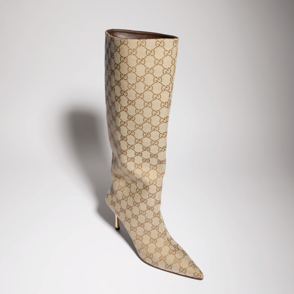 Bombshell Damenstiefel in Sandfarbener und dunkelbrauner GG Canvas
