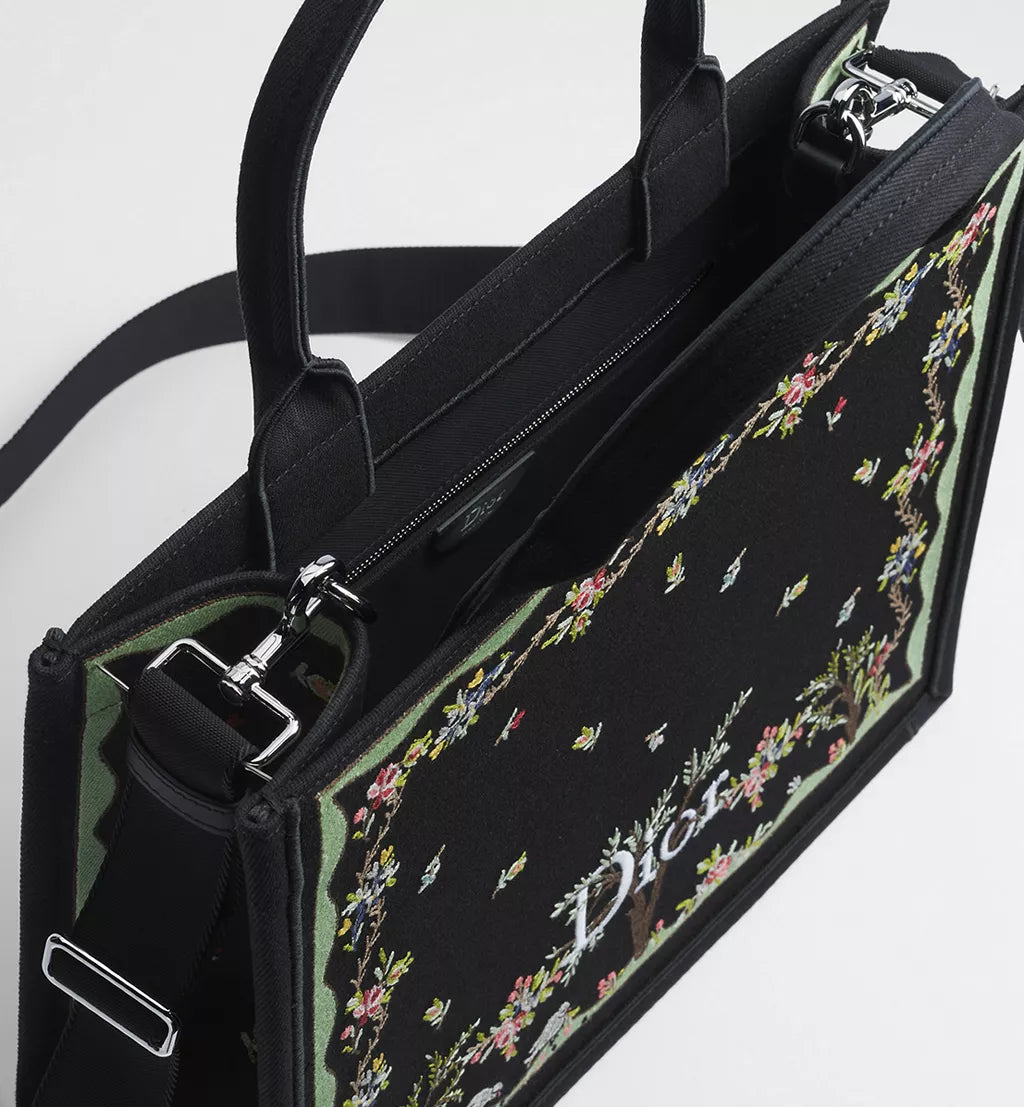 Dioramour Medium Dior Book Tote Bag with Black Shoulder Strap