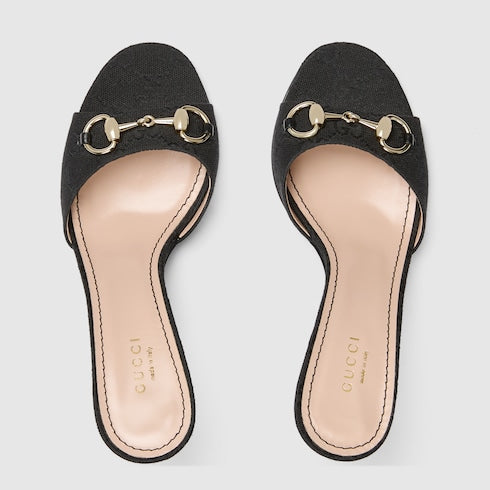 Women's slider sandals with black fabric Morsetto