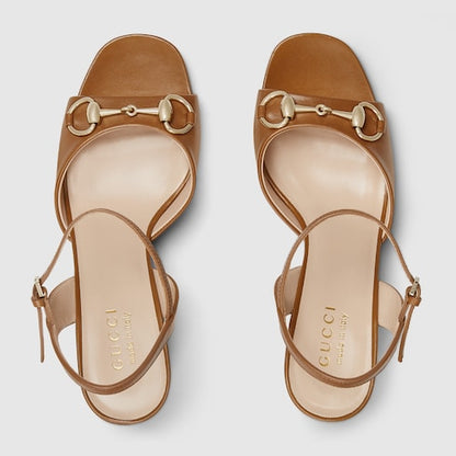 Women's heeled sandals with Morsetto in brown leather