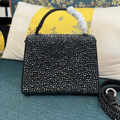 VSling Mini-Tasche mit Kristallverzierung Glitter Schwarz