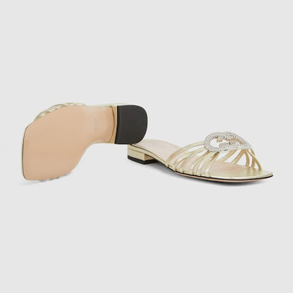 Women's crystal-embellished GG cross-strap slider sandals