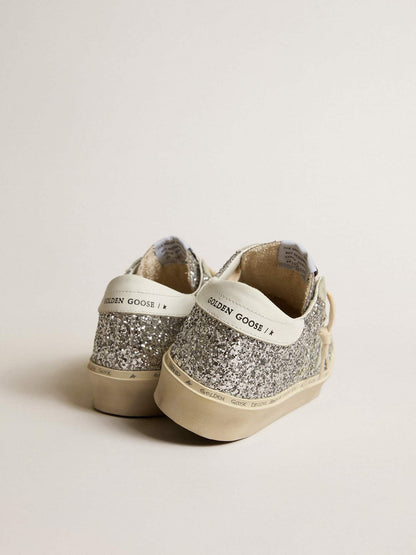 Hi Star sandal in silver glitter with suede star and white heel section