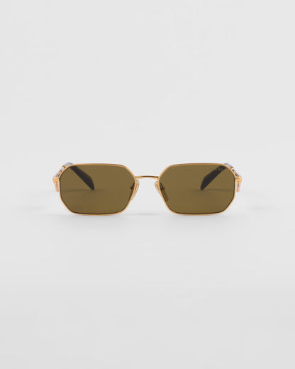Sunglasses with triangle logo and moss green lenses