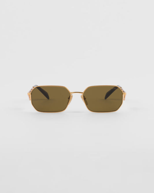 Sunglasses with triangle logo and moss green lenses