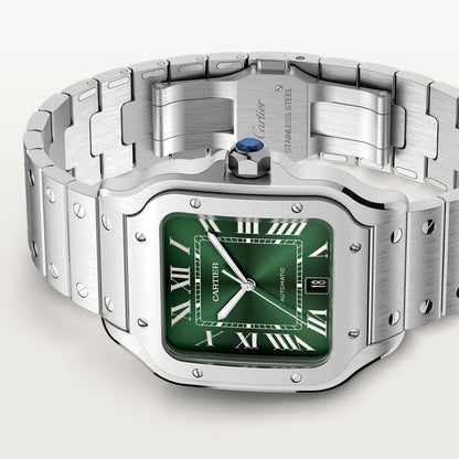 Santos silver watch with a graduated green dial
