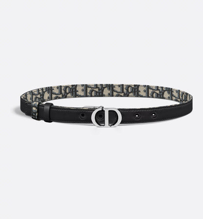 30 Wende-Gürtel Montaigne aus glattem blauem Kalbsleder und Oblique Jacquard mit silberner 20-mm-Schnalle für Damen