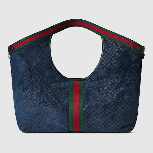 Large GG Giglio shopping bag in dark blue suede