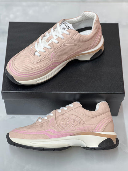 Pink mesh suede sneakers