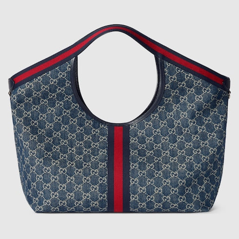 Small GG Giglio shopping bag in blue and white GG denim