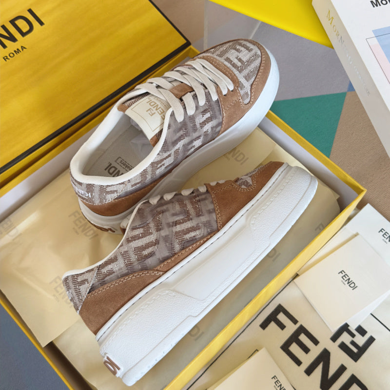 Match Sneakers mit Plateau aus FF Fabric Canvas Beige