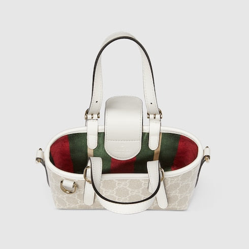 GG Emblem Mini-Tasche aus beigem und weißem Canvas