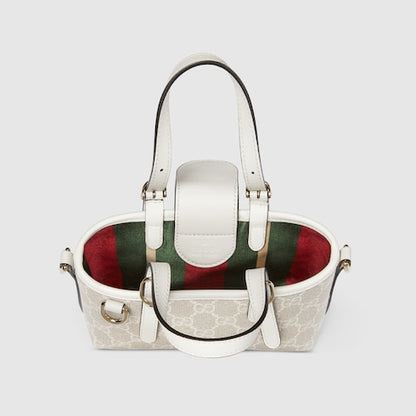 GG Emblem Mini-Tasche aus beigem und weißem Canvas