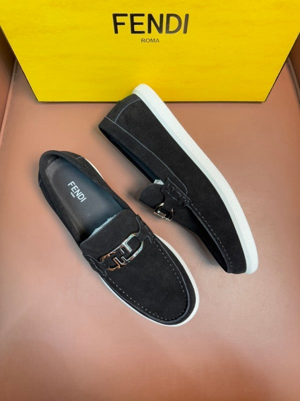 Black suede moccasins with closure
