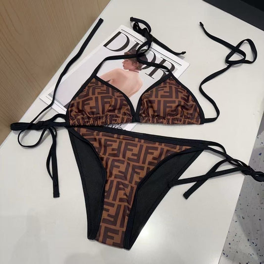 Bikini mit Bindebändern und FF Signature-Logomuster