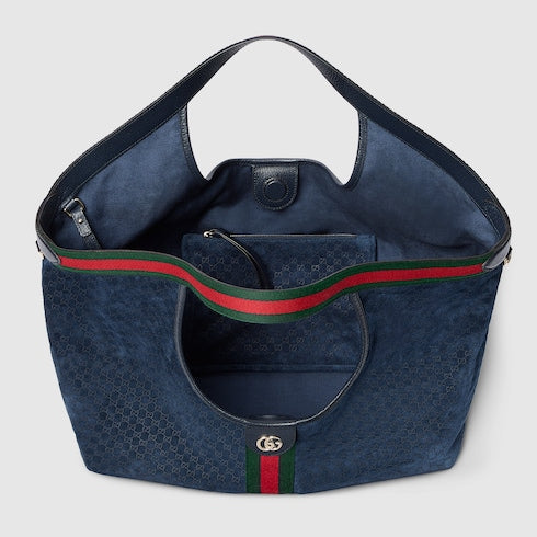 Large GG Giglio shopping bag in dark blue suede