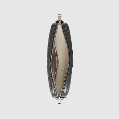 Ophidia shoulder bag small size in GG Supreme fabric grey and black