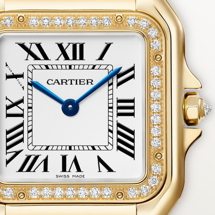 Panther watch with yellow gold case and diamonds