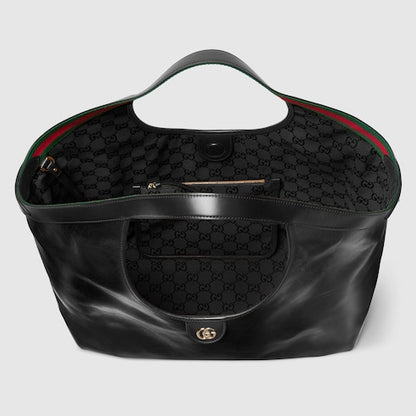 Kleine GG Giglio Shoppingtasche aus schwarzem Leder