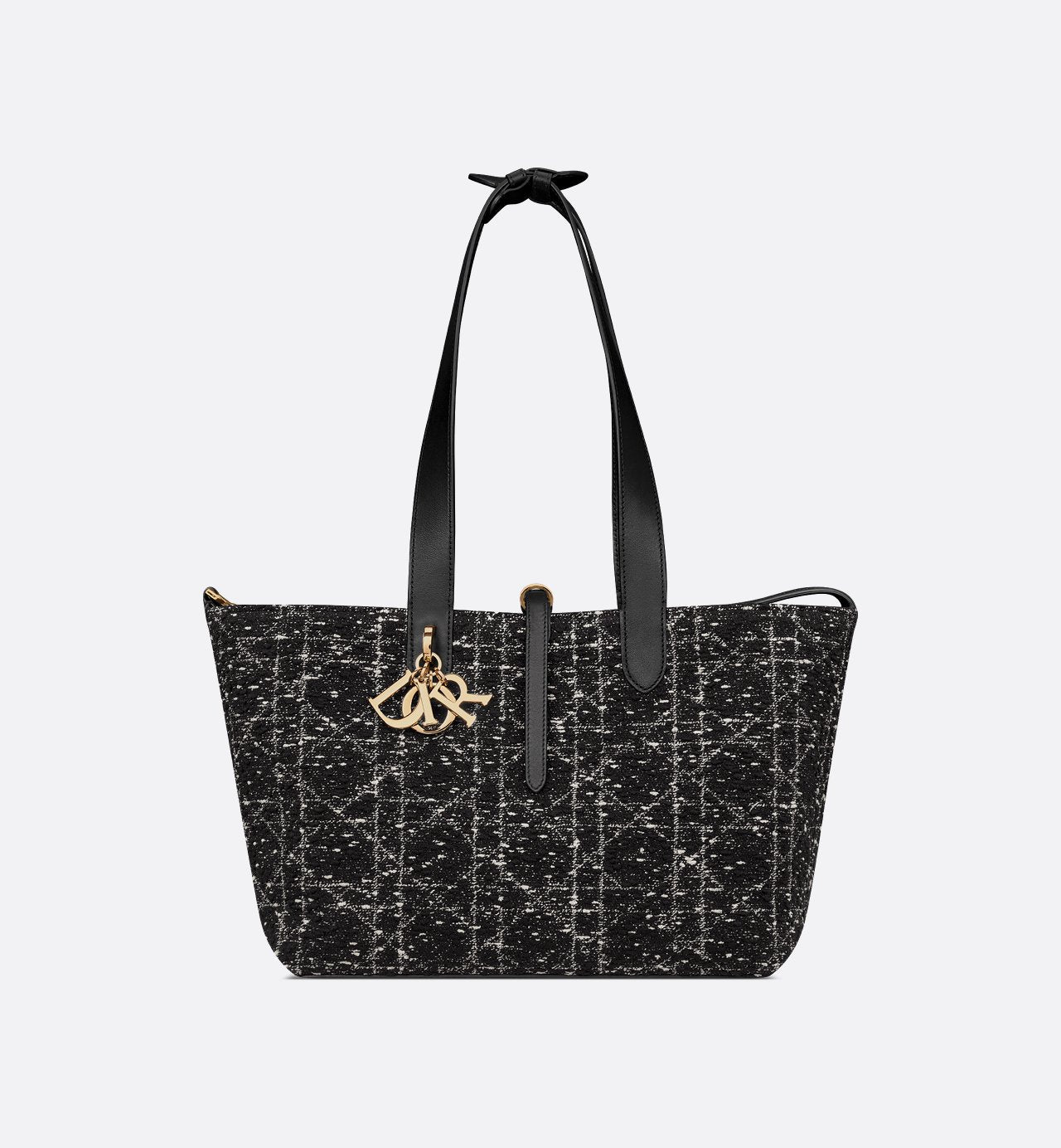 Toujours Medium Schwarze Tweed Tasche mit weißem Cannage-Muster