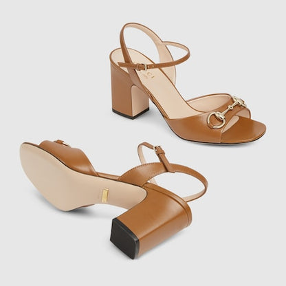 Women's heeled sandals with Morsetto in brown leather