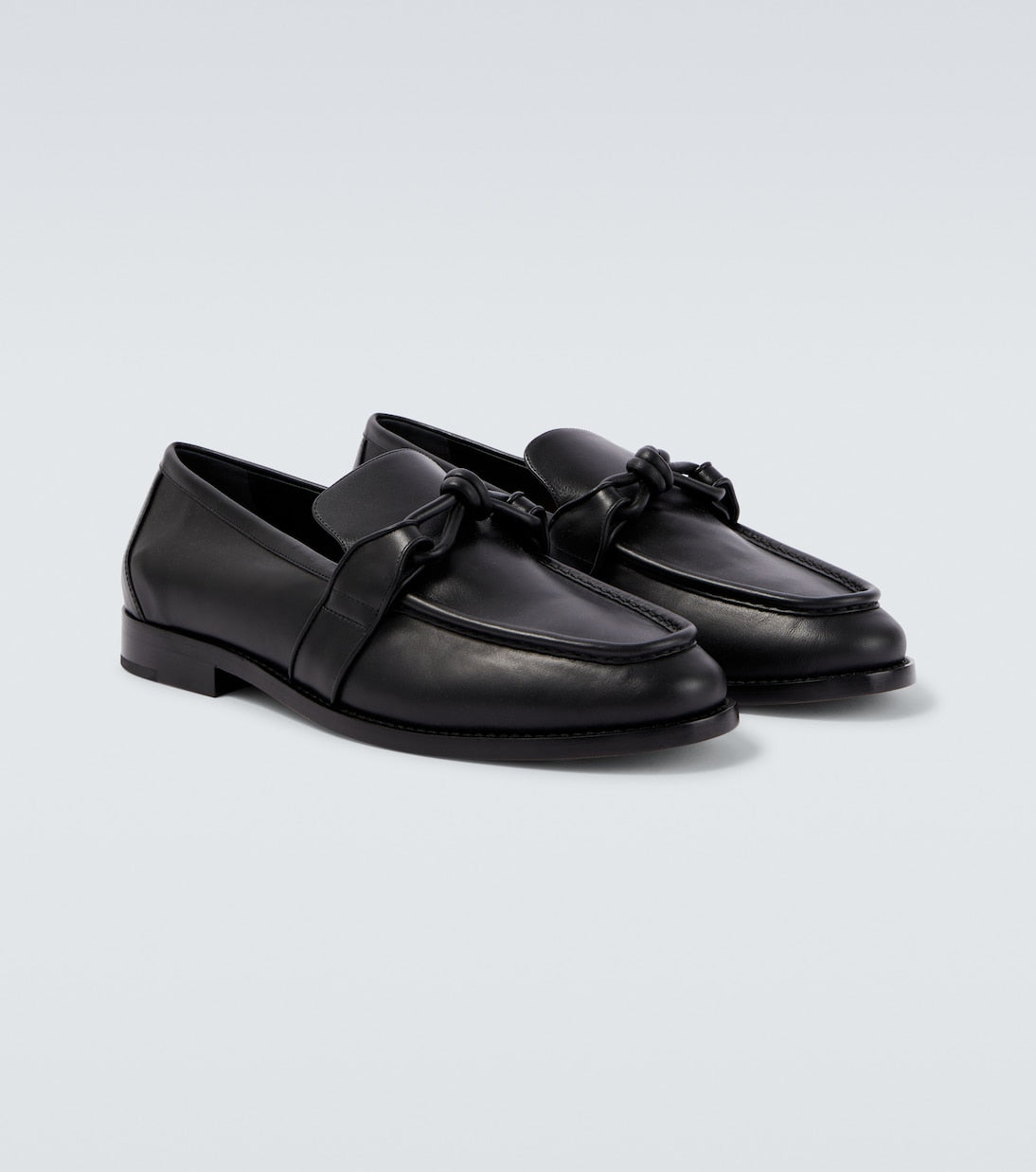 Astaire Knot Leather Loafer in Black with Black Buckle