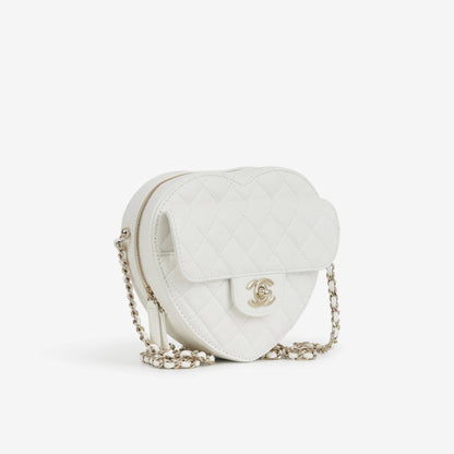 Große Heart Tasche aus weißem Lammleder