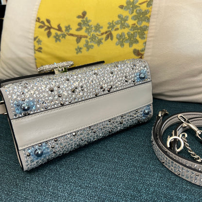 VSling Mini-Tasche mit Kristallverzierung Glitter Weiß