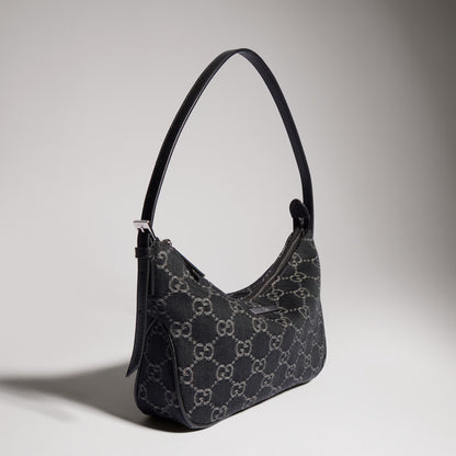 Kleine Lady Lunetta Schultertasche aus schwarzer GG Denim